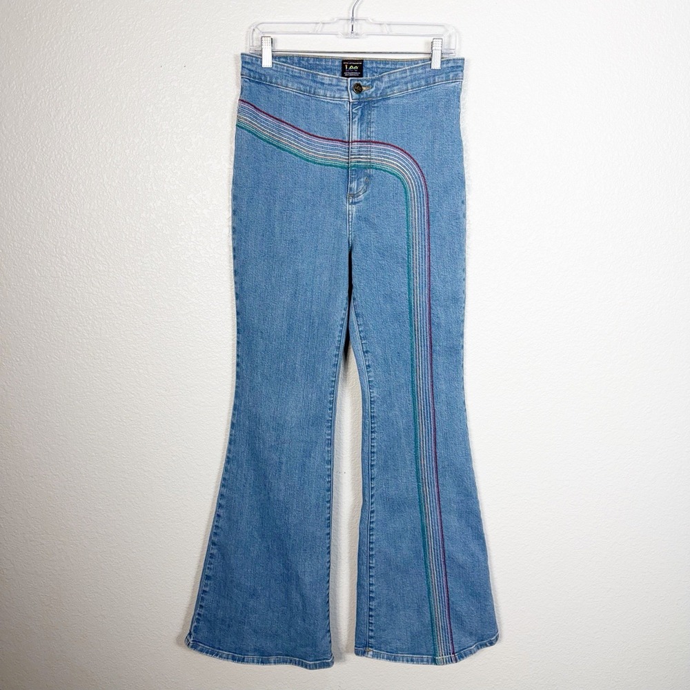 Lee Vintage Inspired Rainbow High Rise Super Flare Jeans Womens Size 29 Retro
